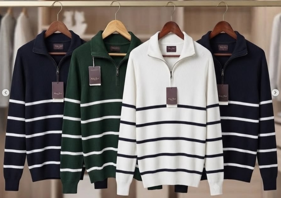 Camisola Meio-Fecho às Riscas Náuticas