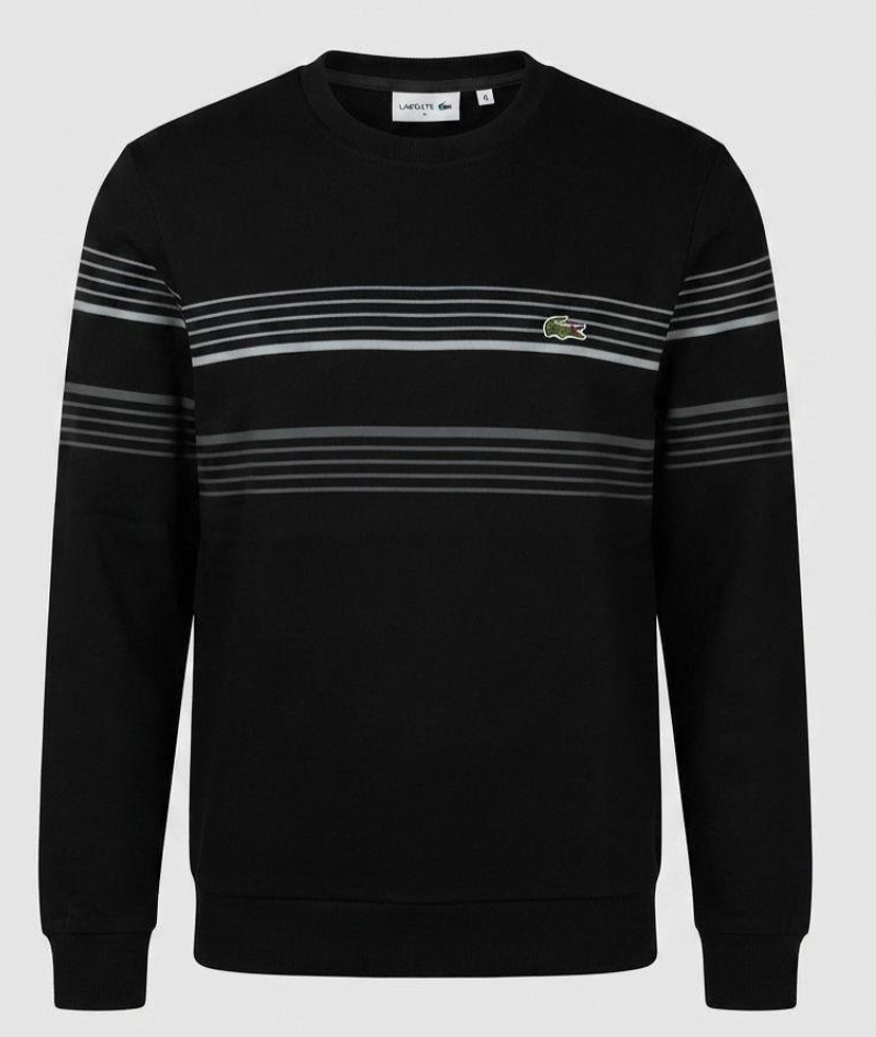 Camisola Lacoste Sweat Preta com Riscas Cinza