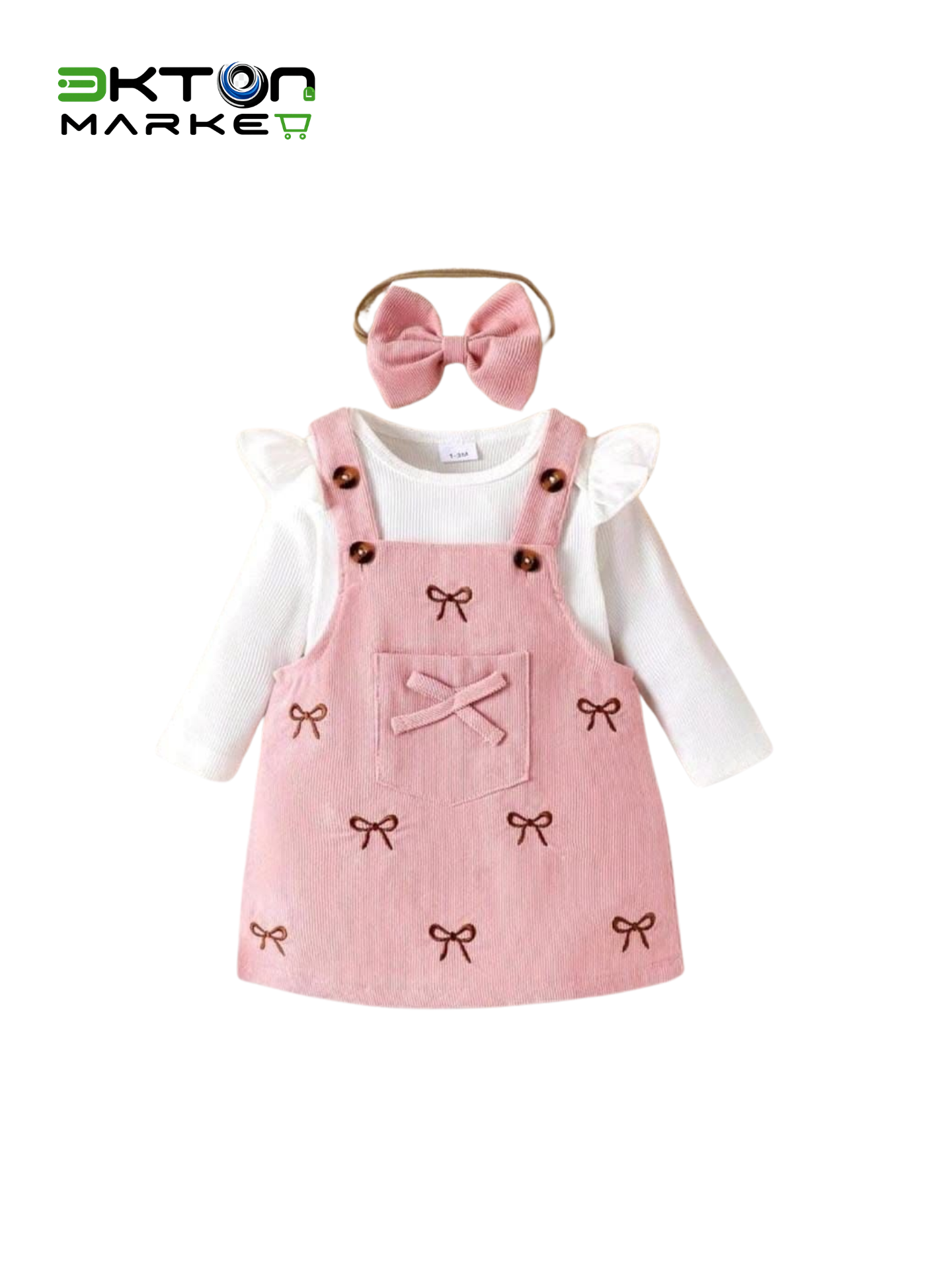 Conjunto Bebé Menina Vestido Bombazine Laços + Fita · Rosa