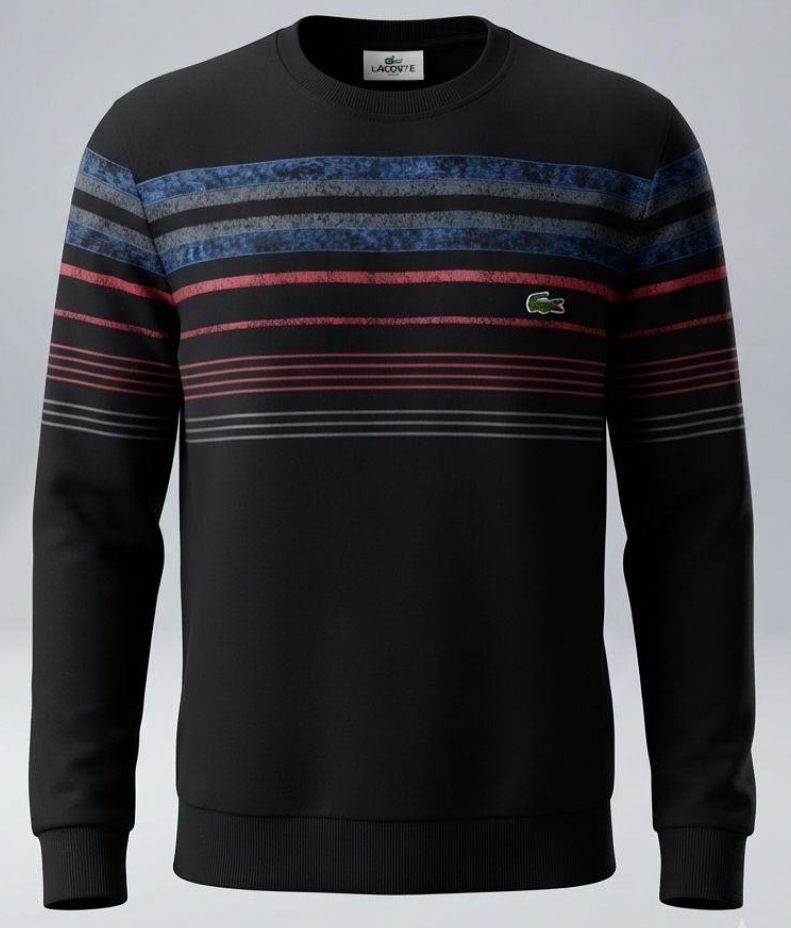 Camisola Lacoste Sweat Preta Riscas Azul e Vermelho