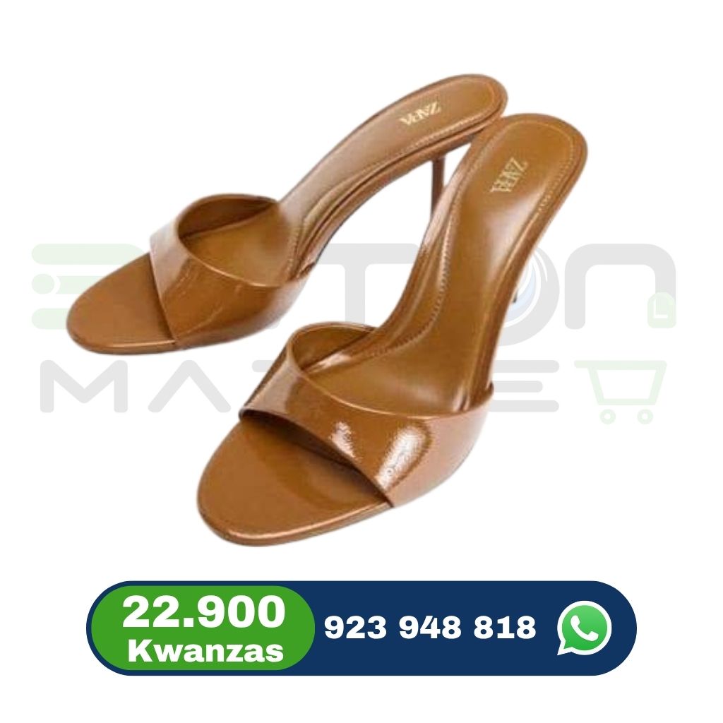 Mule Salto Alto Feminino Caramelo Envernizado
