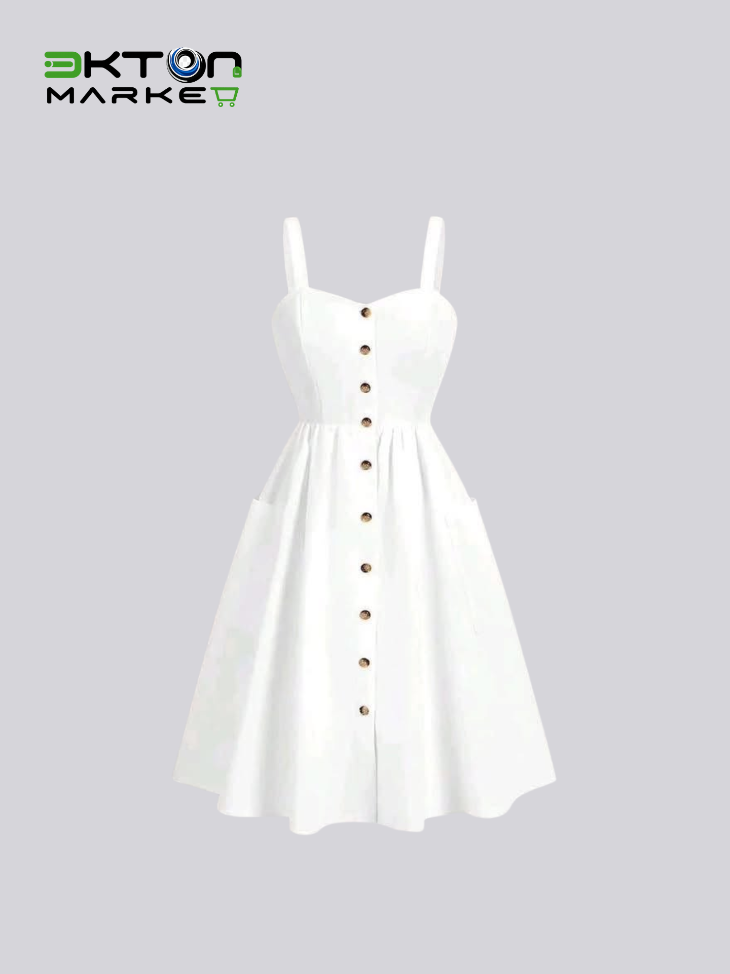 Vestido Branco de Alças com Botões e Bolsos