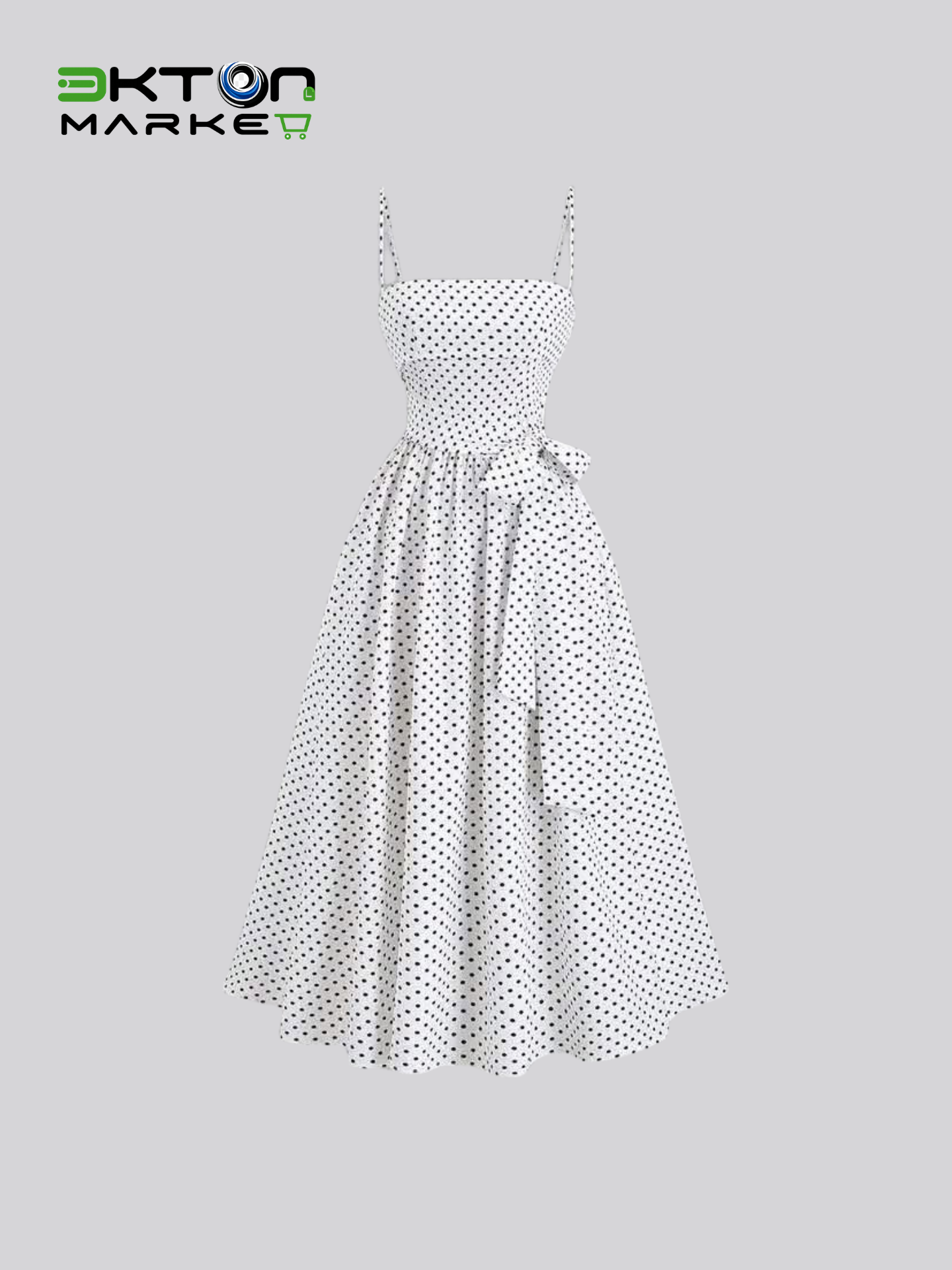 Vestido Midi de Bolinhas com Laço na Cintura
