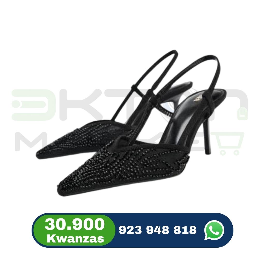 Scarpin Slingback Feminino Preto com Brilhantes