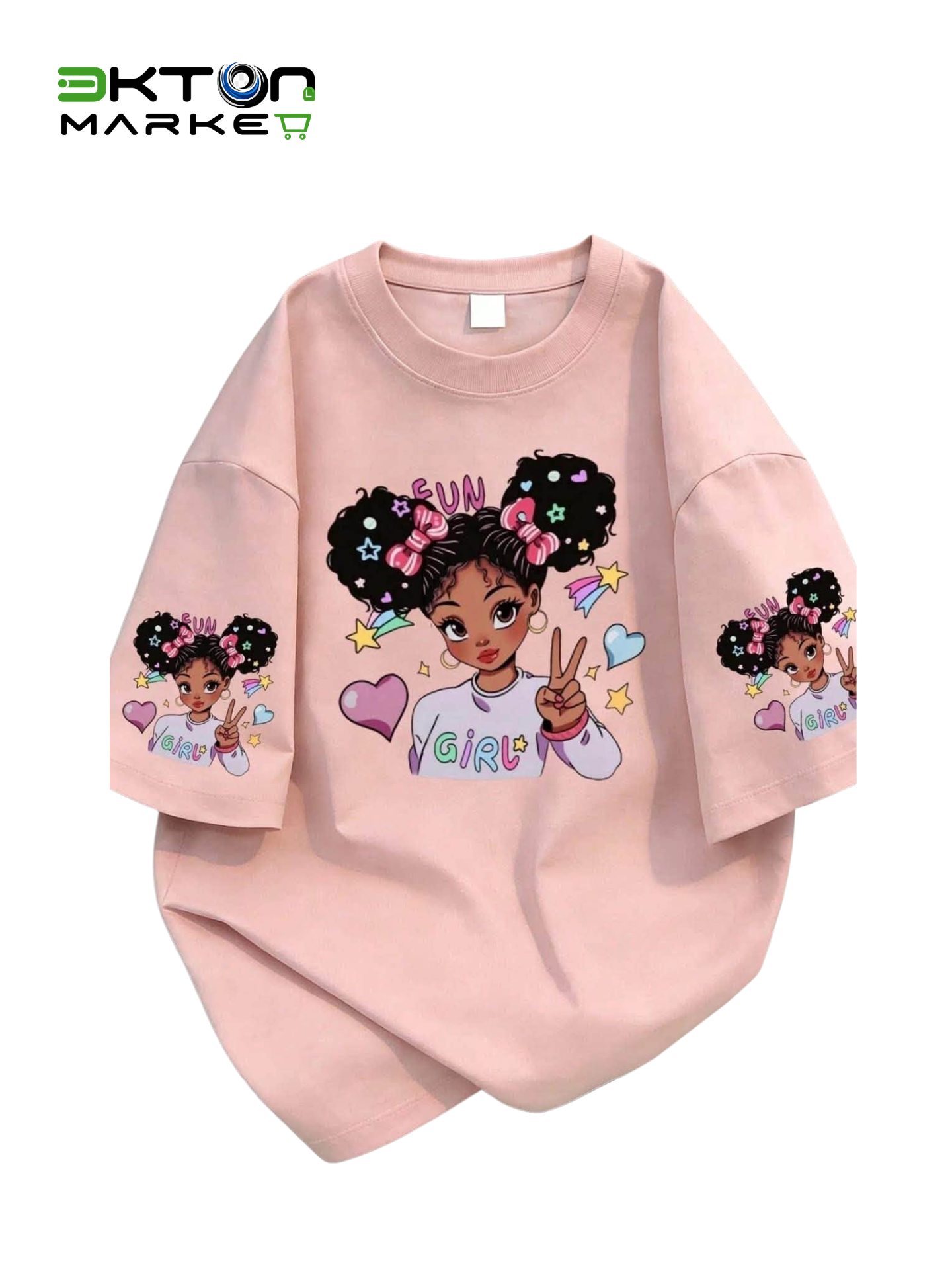 T-shirt Oversized Rosa "Fun Girl" com Ilustração Afro