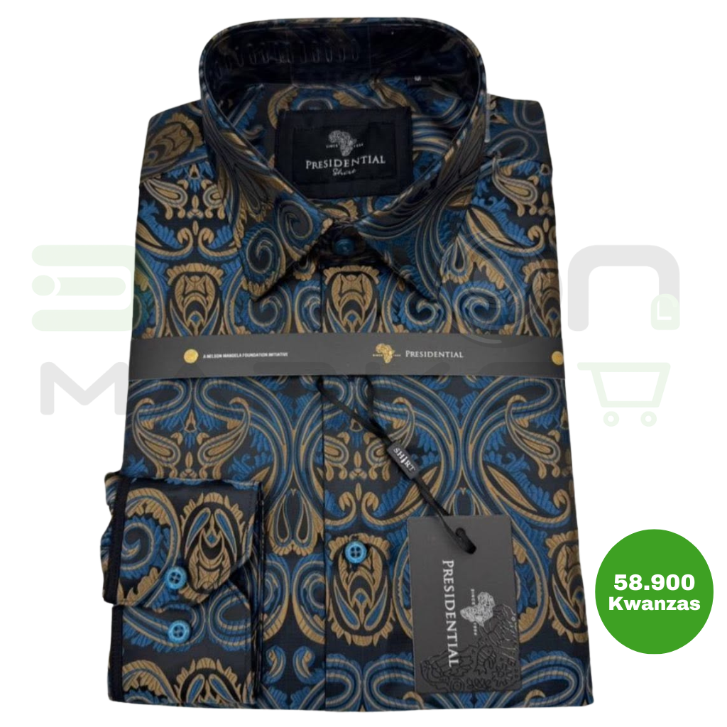 Camisa Social Presidential Luxe T109 Azul e Dourado