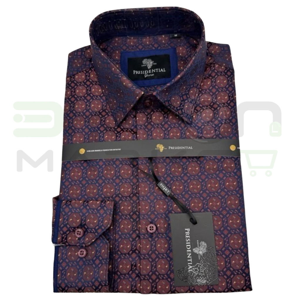 Camisa Social Presidential Luxe T111 Bordô Geométrica