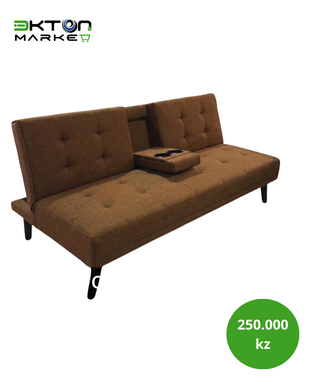 Sofá-Cama com Apoio de Braço e Porta-Copos — Castanho