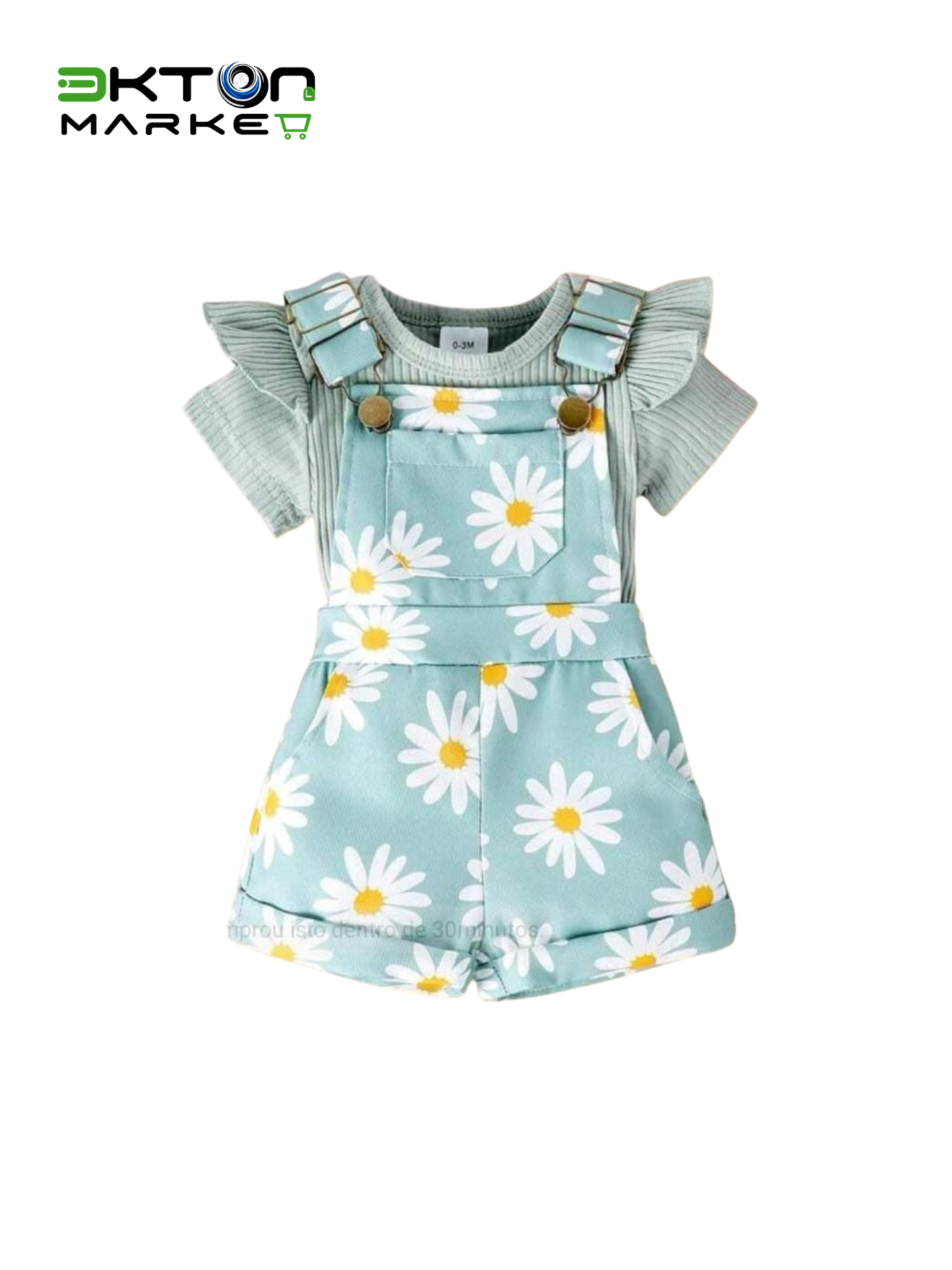 Conjunto Bebé Menina Jardineiras Margaridas · Verde Água
