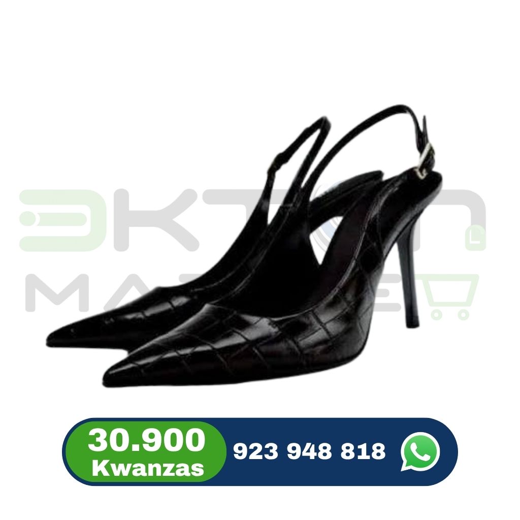 Scarpin Slingback Feminino Preto Textura Croco