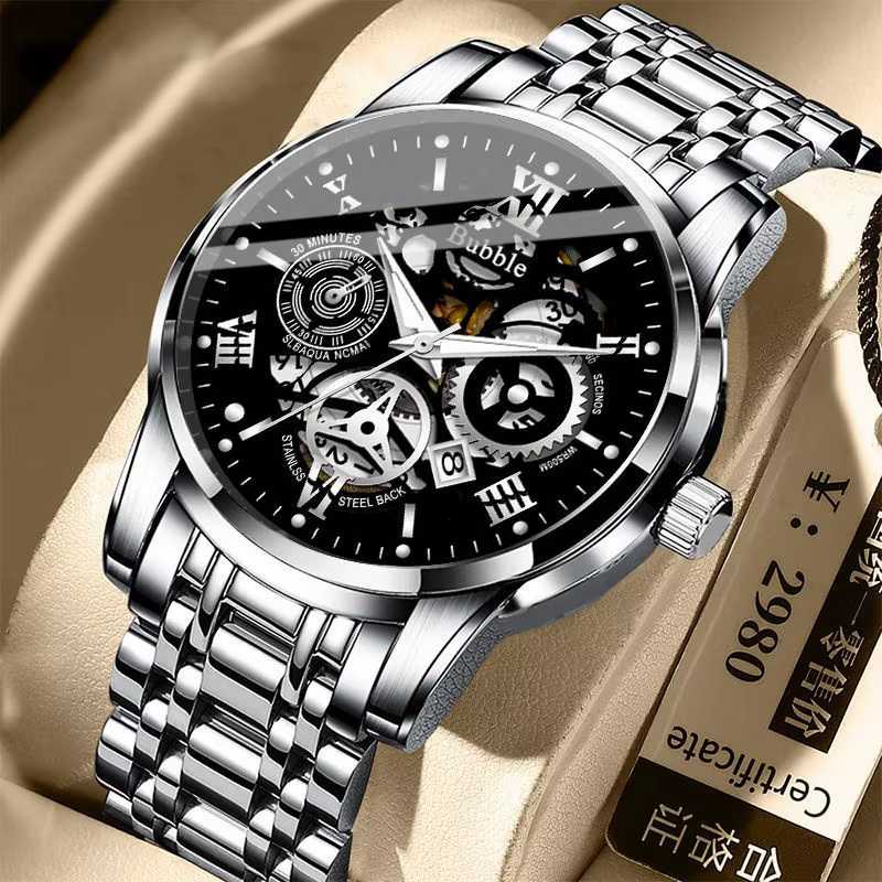 Relógio Bubble Skeleton Prata · Mostrador Preto