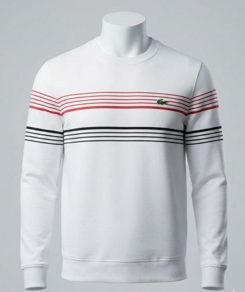 Camisola Lacoste Sweat Branca Riscas Vermelho e Preto