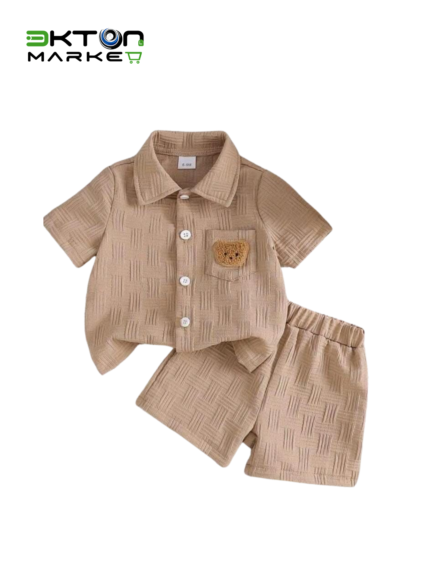 Conjunto Bebé Camisa Texturada Urso + Calções · Bege