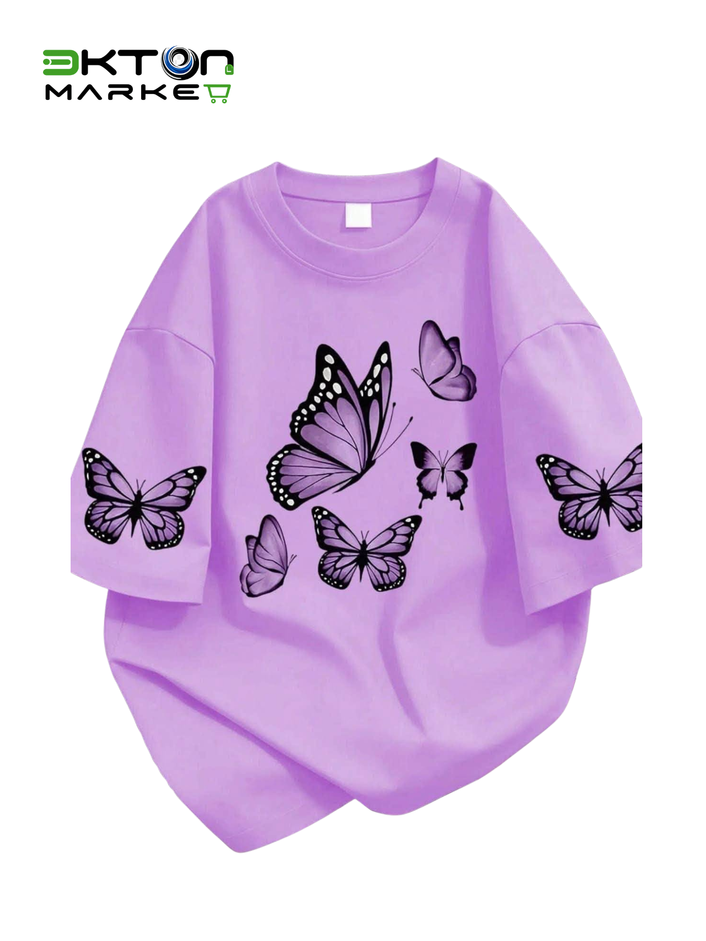 T-shirt Oversized Lilás com Borboletas Monarca