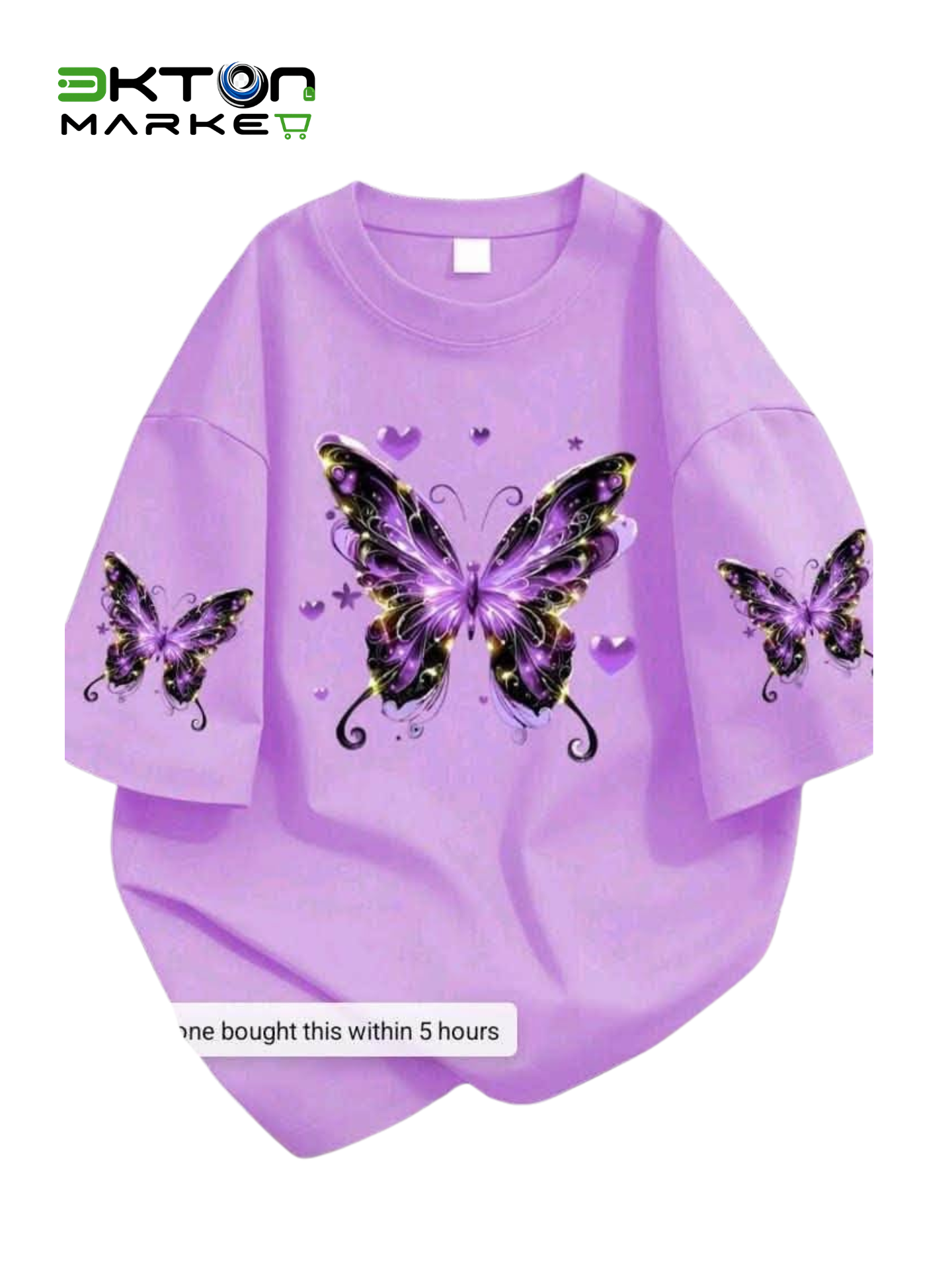 T-shirt Oversized Lilás com Borboleta Mágica