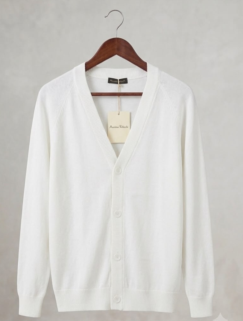 Casaco de Malha Cardigan Branco com Botões