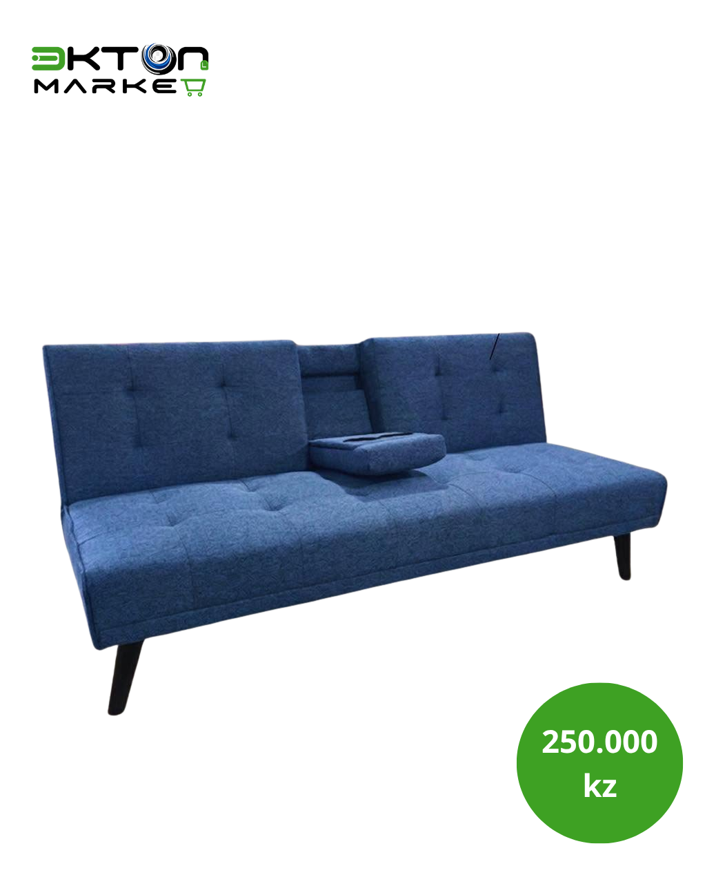 Sofá-Cama Azul com Porta-Copos Rebatível