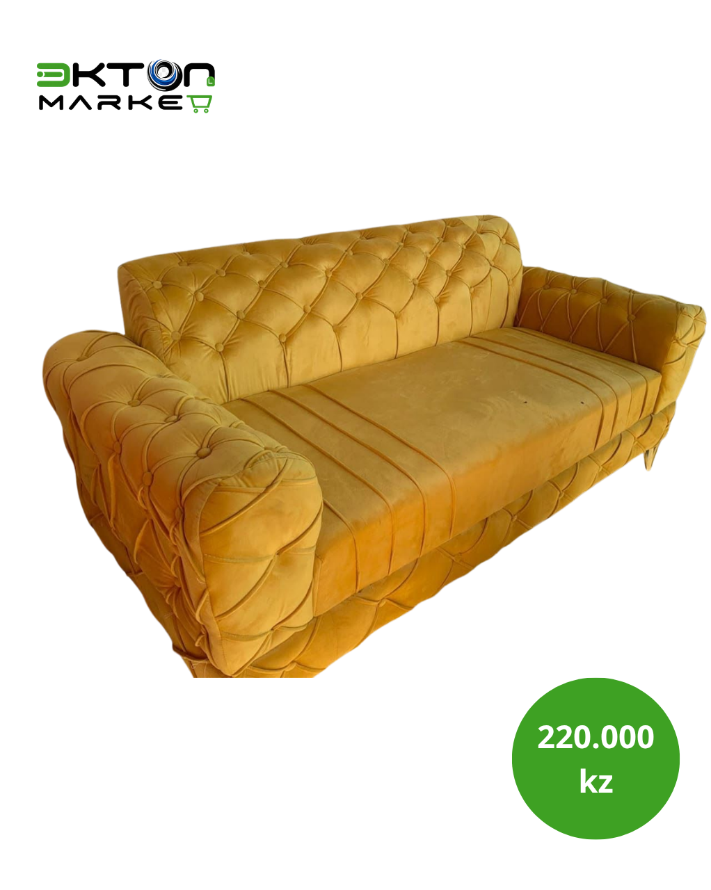 Sofá Capitoné em Veludo Amarelo 3 Lugares