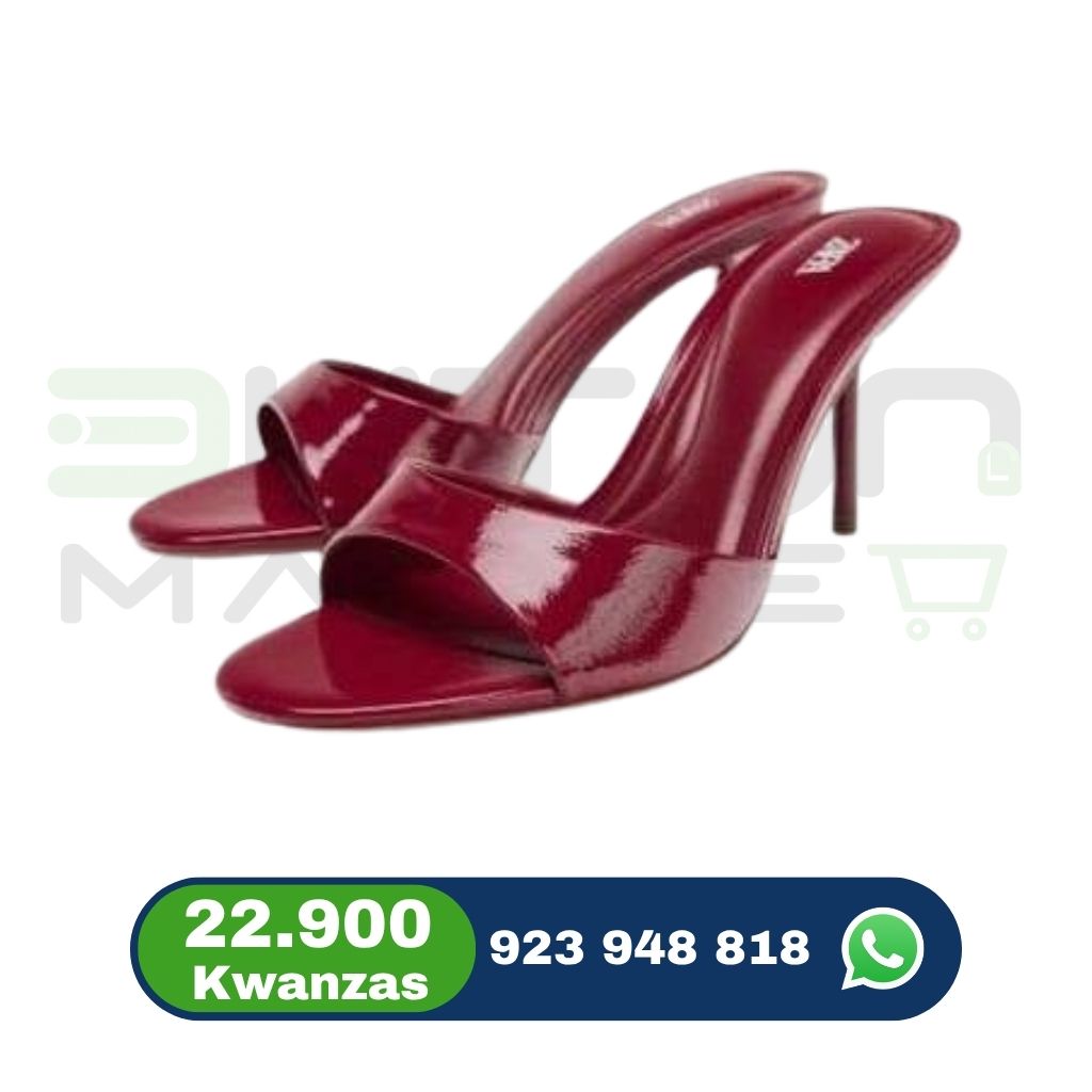 Mule Salto Alto Feminino Vermelho Envernizado