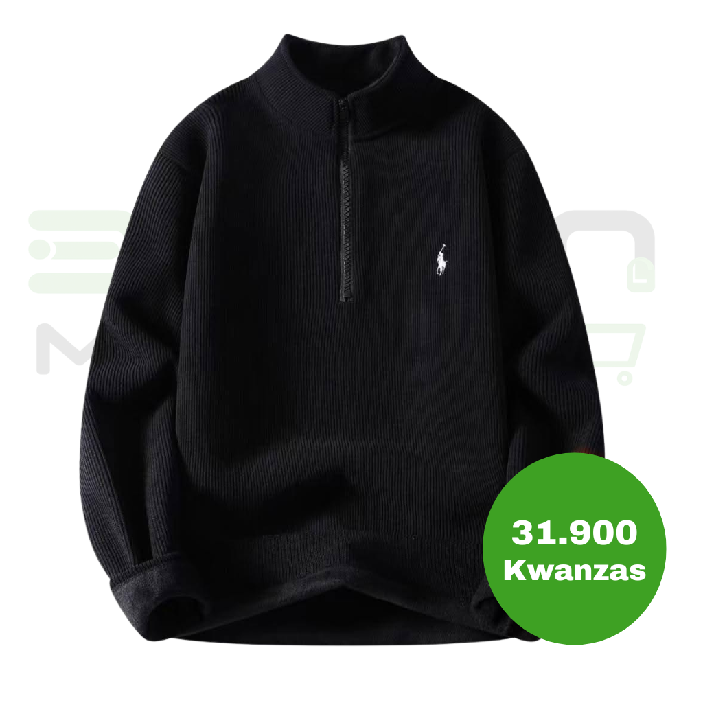 Camisola Meio-Fecho Casual Preto