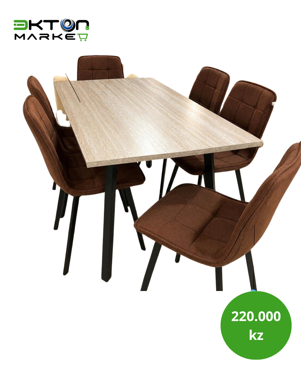 Mesa de Jantar Travertino com 6 Cadeiras Estofadas