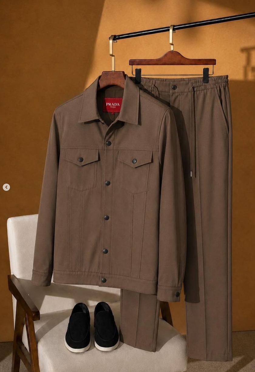 Conjunto Prada Jaqueta Trucker e Calça Castanho