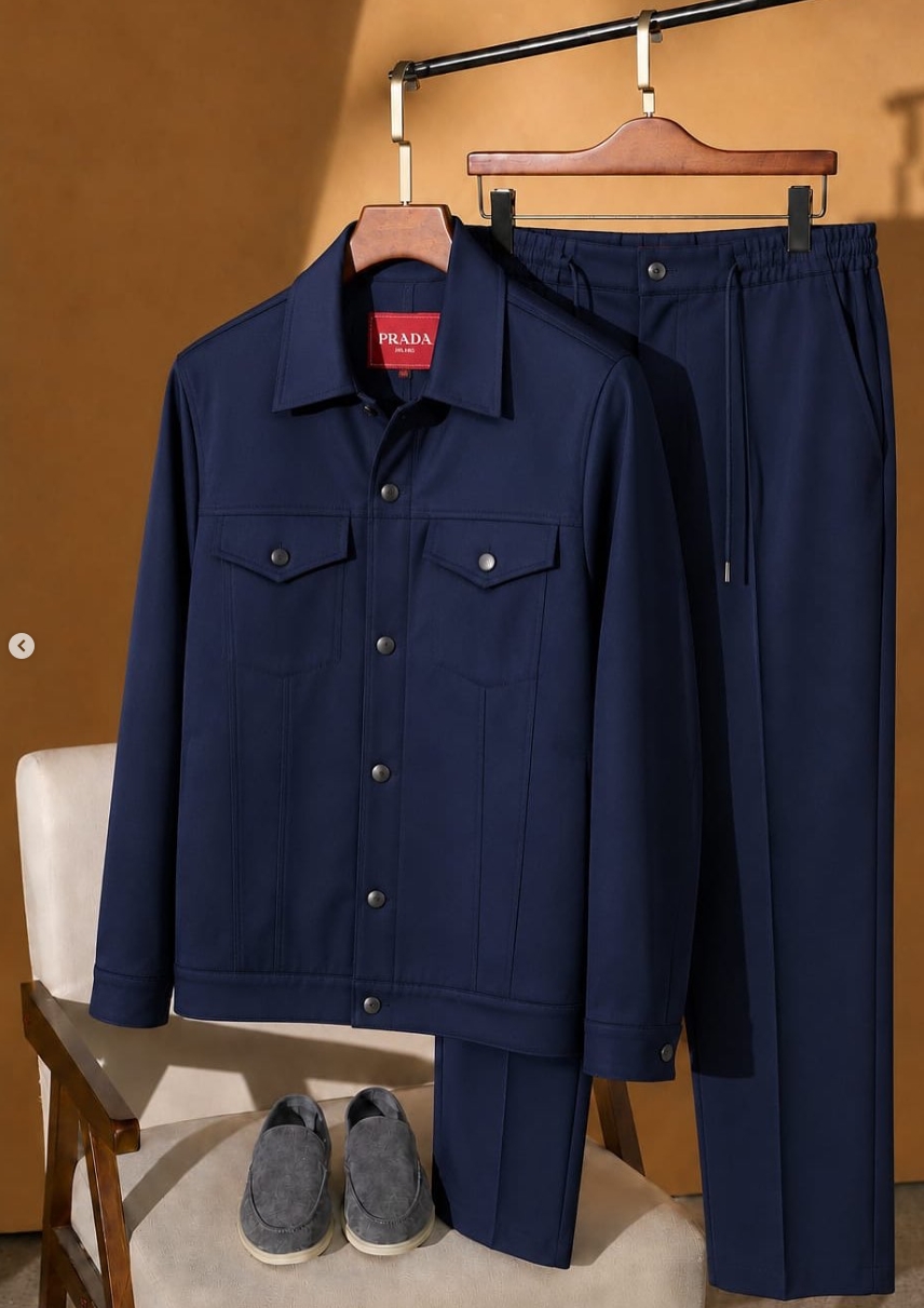 Conjunto Prada Jaqueta Trucker e Calça Azul-Marinho