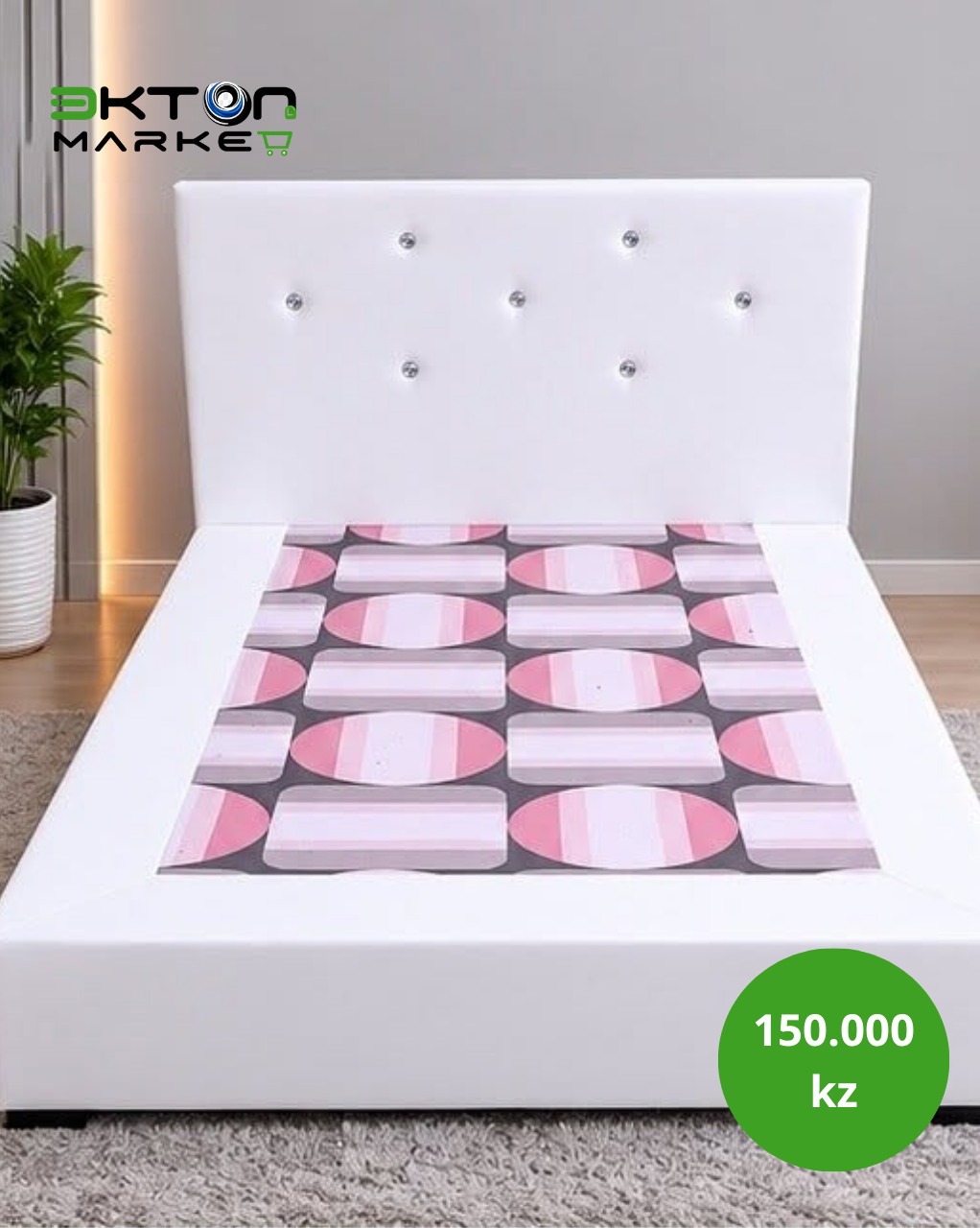 Cama de Casal Estofada Branca com Cabeceira em Cristais
