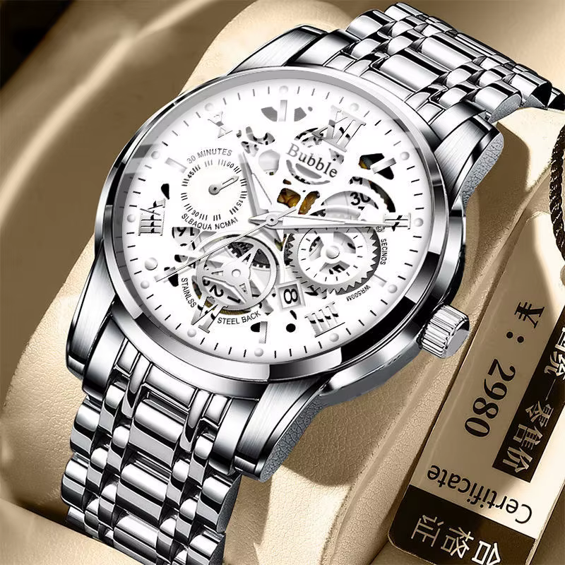 Relógio Bubble Skeleton Prata · Mostrador Branco