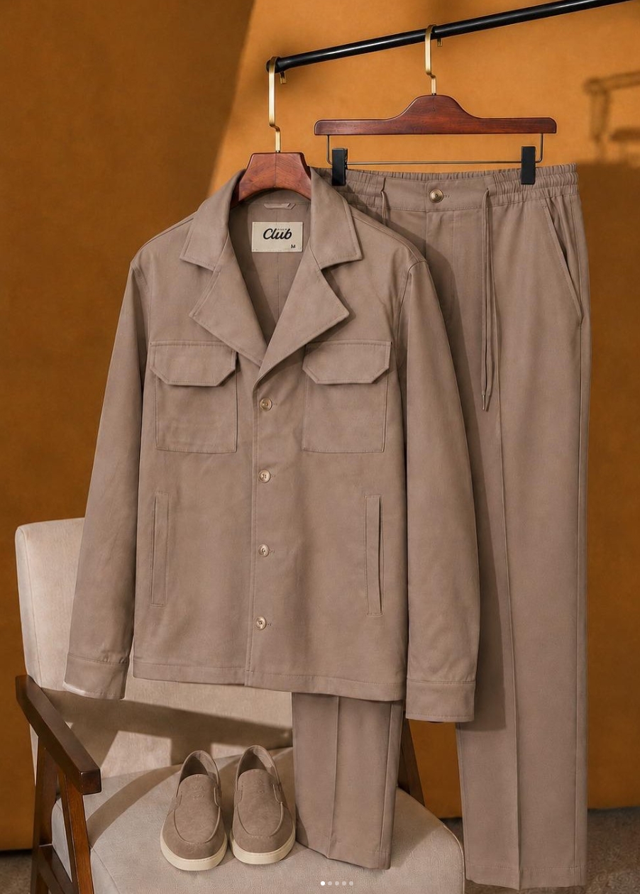 Conjunto Sobrecamisa Utilitária e Calça Taupe