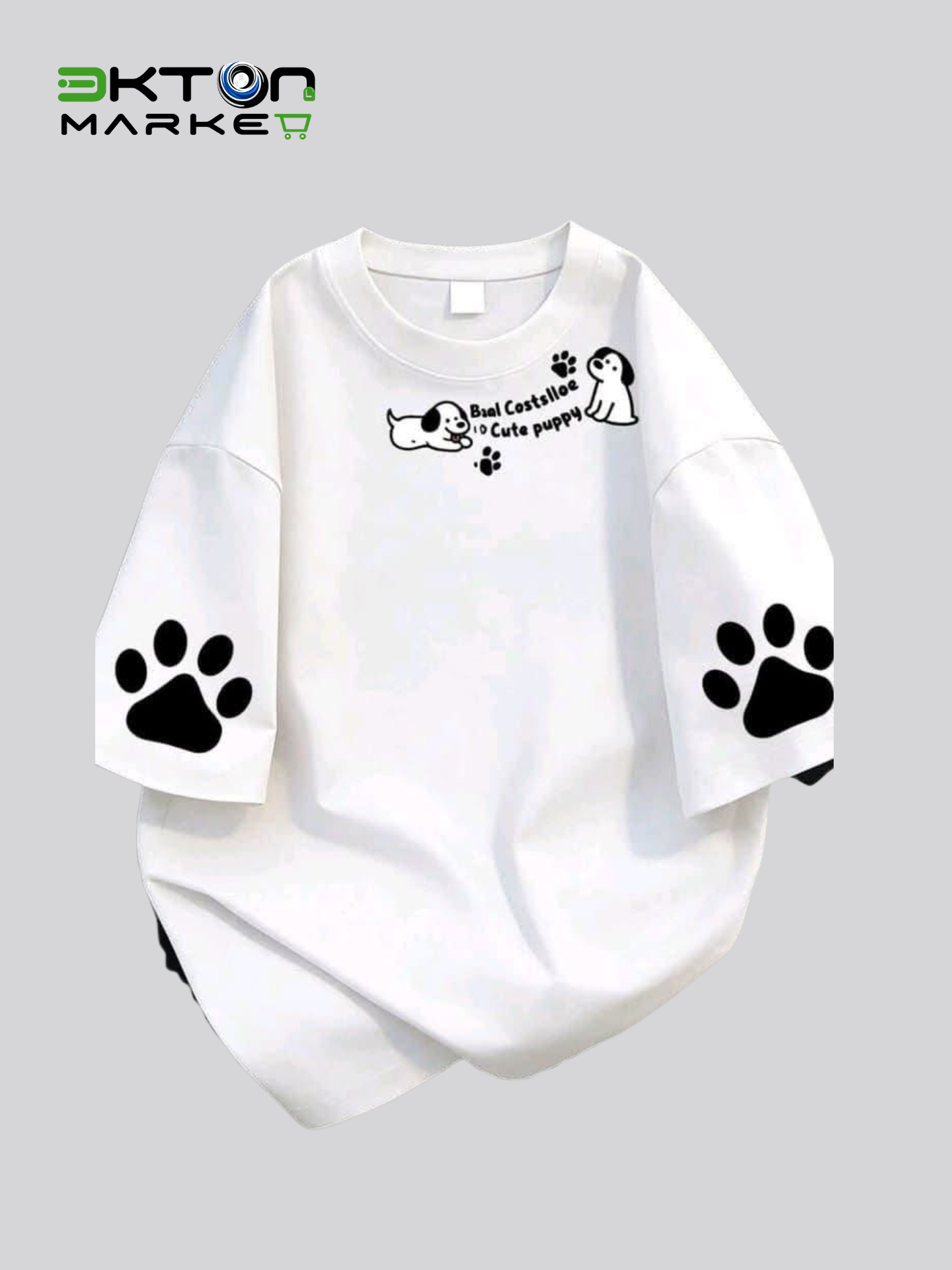 T-shirt Oversized Branca "Cute Puppy" com Patinhas