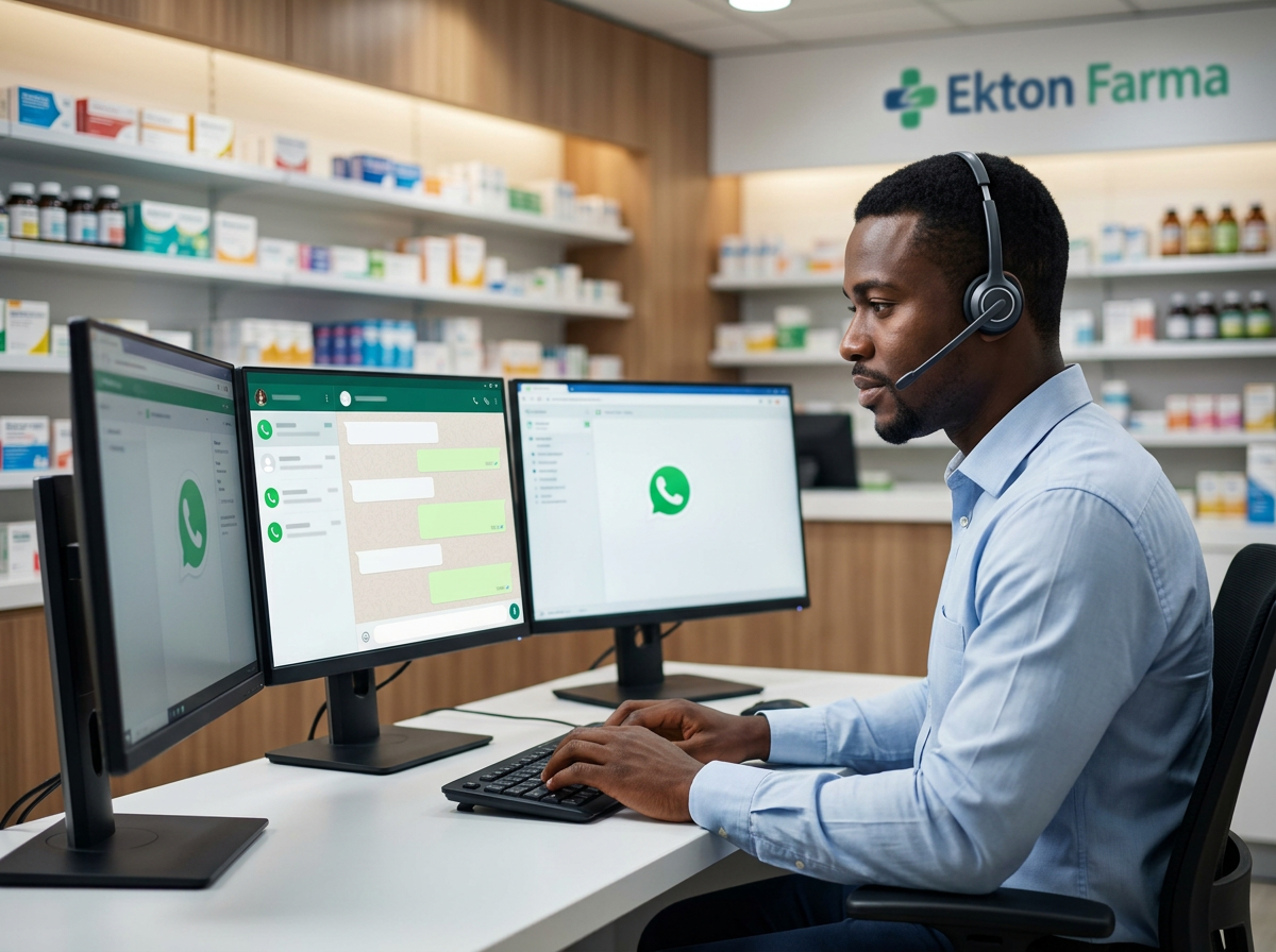 Profissional da Ekton Farma a prestar atendimento digital através do WhatsApp
