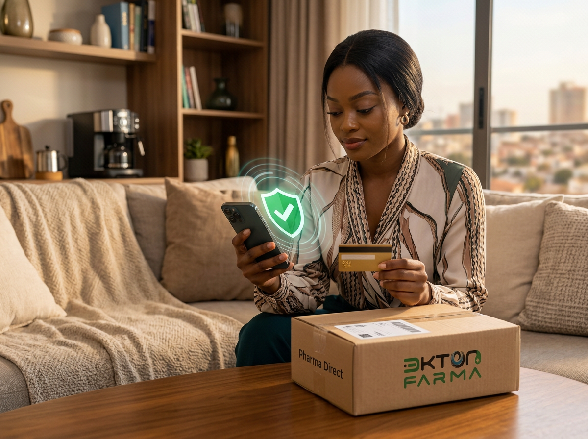 Cliente da Ekton Farma a confirmar um pagamento online protegido no telemóvel
